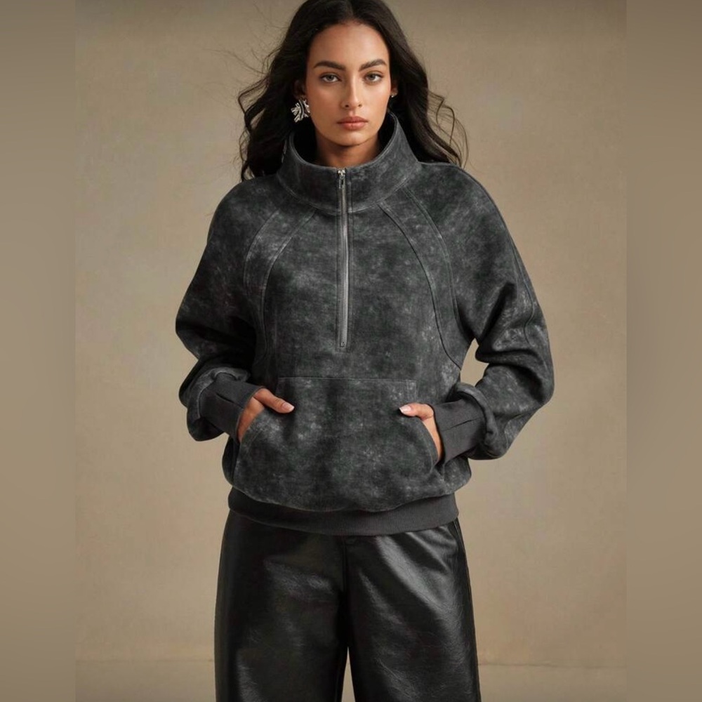 NWOT Oversized Quarter Zip Acid Washed Sweatshirt